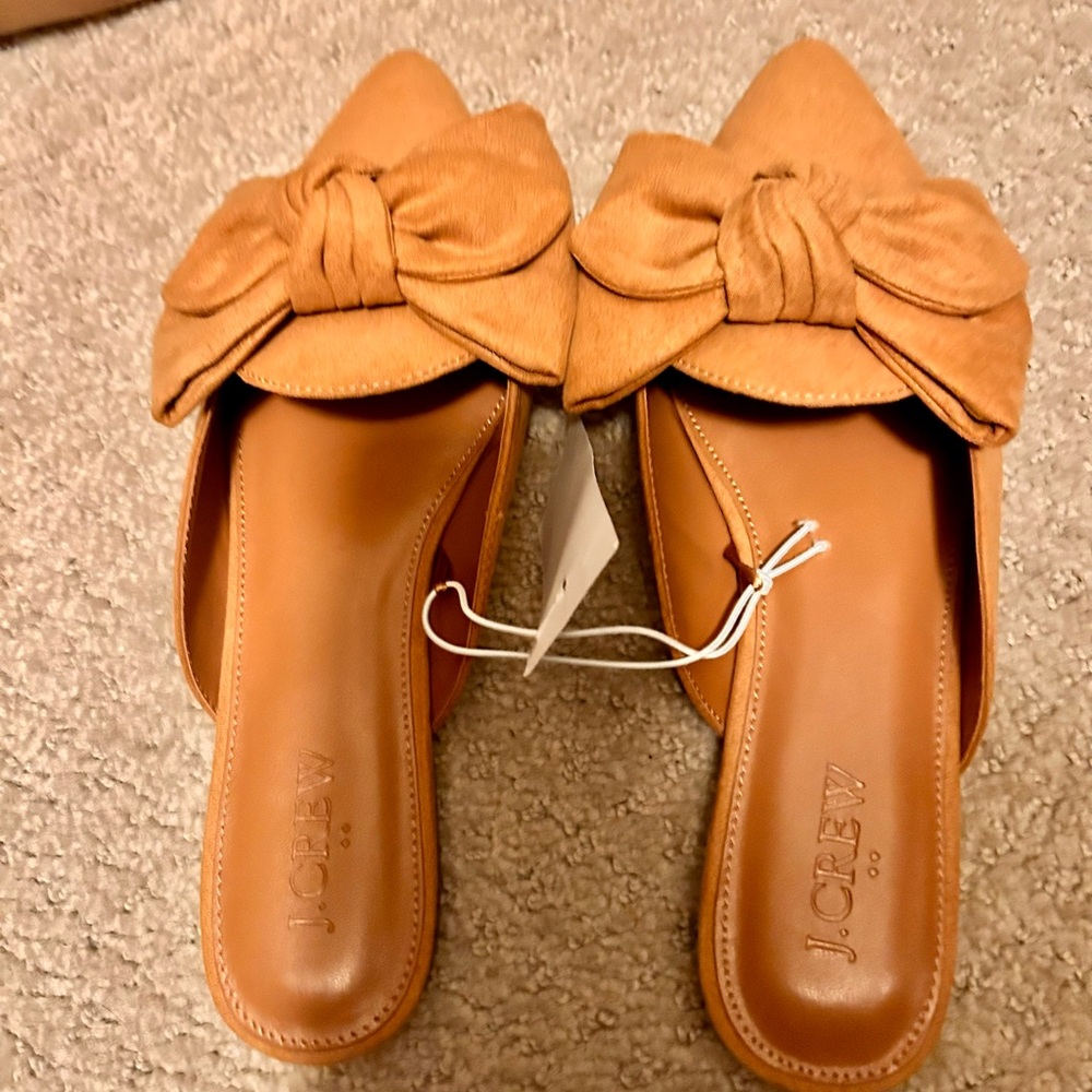 New J Crew Sueded Bow Mules